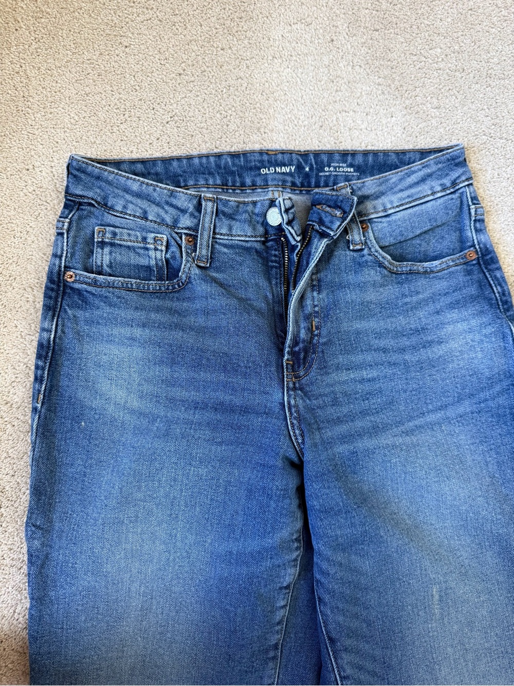 Old Navy Women's O.G. High Rise Loose Straight Leg Blue Denim Jeans - Picture 3 of 7